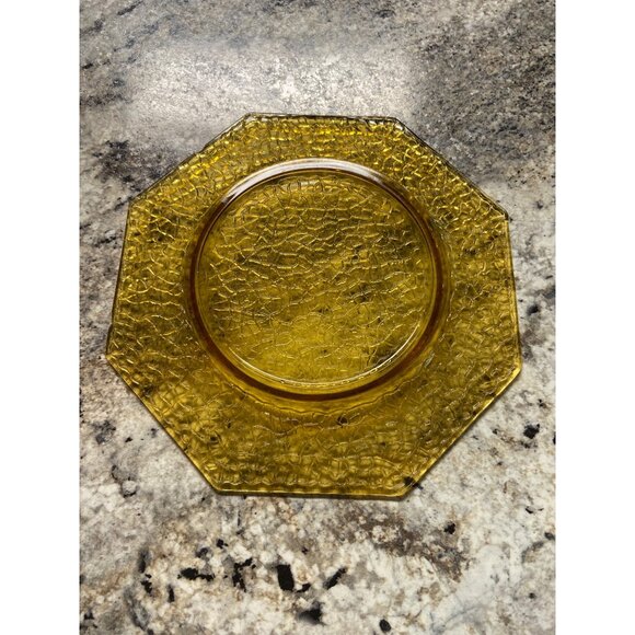 Vintage Amber Octagonal Crackle Glass Plate 7 In Fall Harvest Bed Butter - Picture 2 of 6